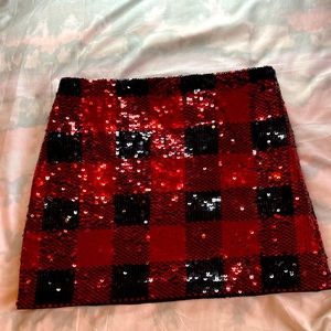 Girls sparkly skirt red and black plaid skirt.